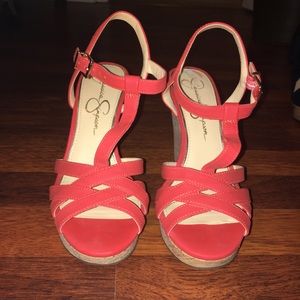 coral jessica simpson wedges